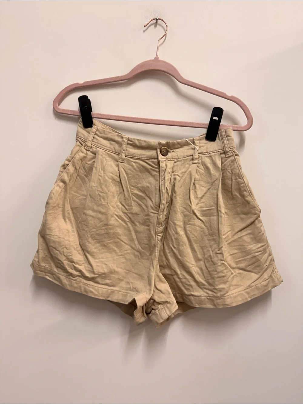 Free People Cream High-Waist Pleated Bermudas